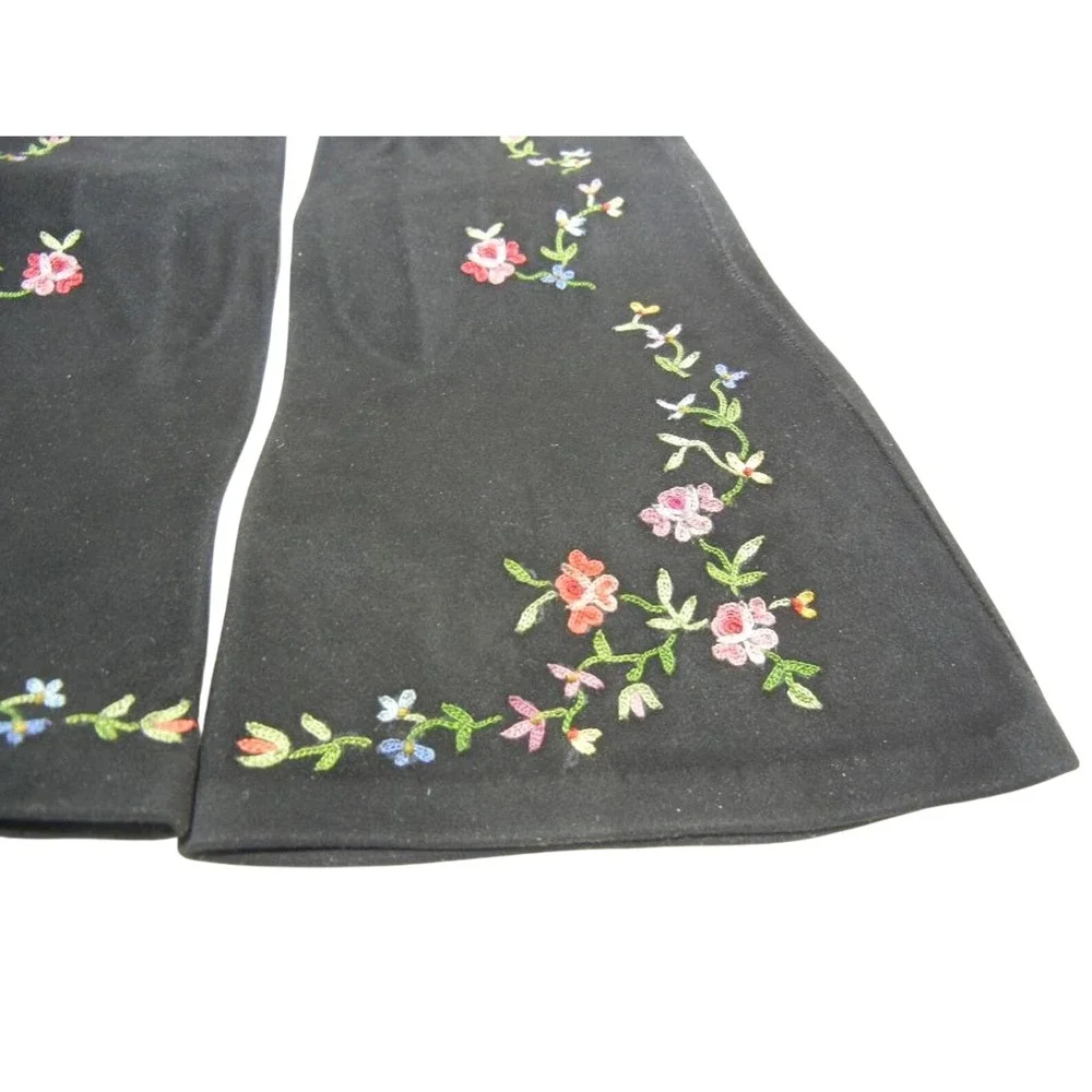 Gant‎ Jay Vtg Black Gauntlet Gloves Floral Embroidered Mid Century 1950s Sz 6.5